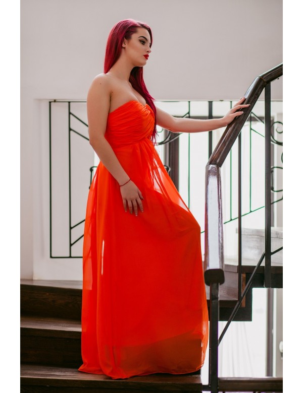 Rochie de seara portocalie eleganta cu tiul
